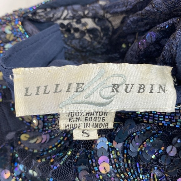Lillie Rubin Sequin Cocktail Dress Womens Size Small Blue Mesh‎ Vintage Lace - Picture 10 of 13
